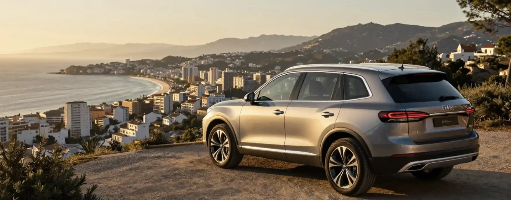 7 seater SUV driving above Marbella coastline on Costa del Sol