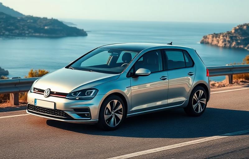 Compact car on coastal road