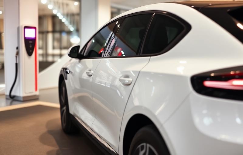 Electric car charging at station