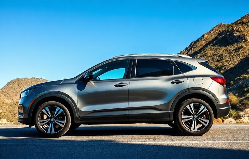 SUV crossover with mountain background