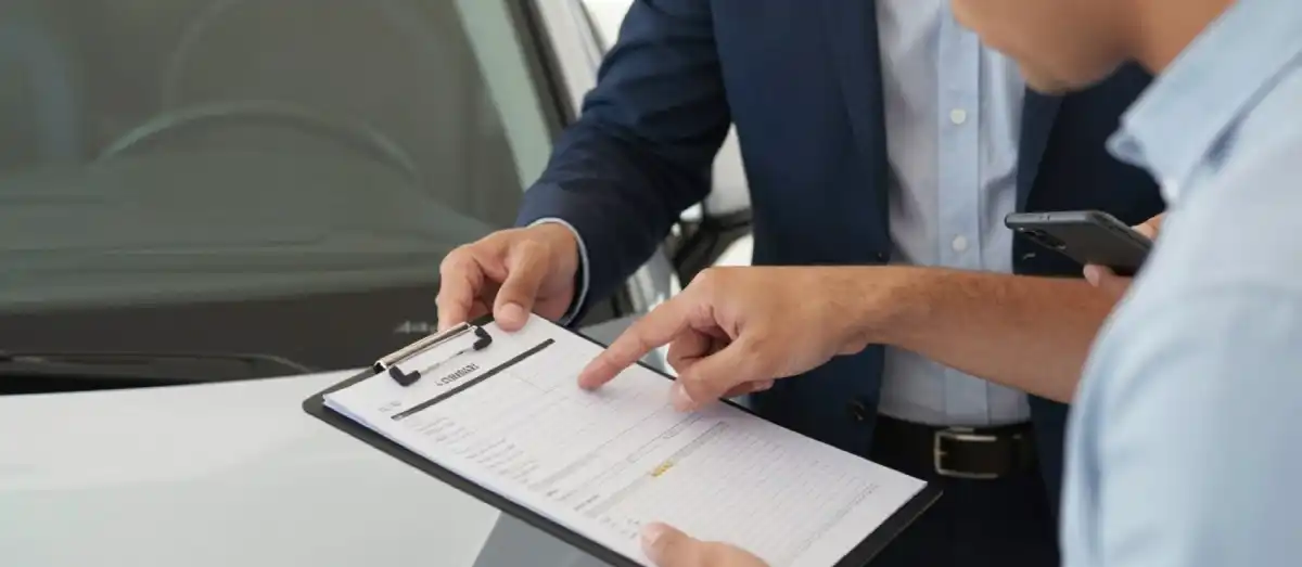 Customer reviewing car rental agreement in Marbella